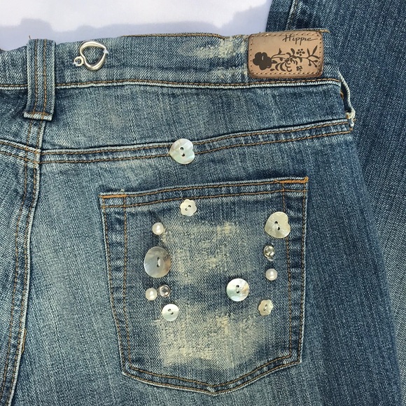 🌻 3/25 🌻 Boho Hippie Distressed Flare Leg Jeans - Picture 7 of 10